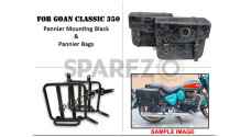 For Royal Enfield Goan Classic 350 Leather Pannier Black and Grey Bags With Mounting - SPAREZO